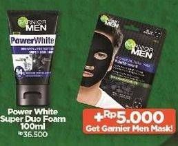 Promo Harga GARNIER MEN Power White Facial Foam Super Duo Dark Spots + Pore Tightening 100 ml - Alfamart
