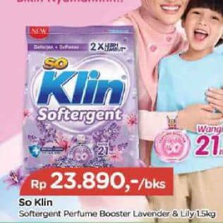 Promo Harga So Klin Softergent Purple Lavender 1500 gr - TIP TOP