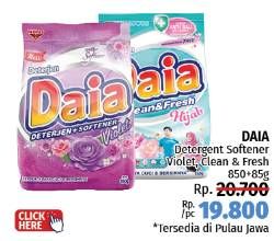 Promo Harga Daia Deterjen Bubuk + Softener Violet, Clean Fresh Hijab 850 gr - LotteMart