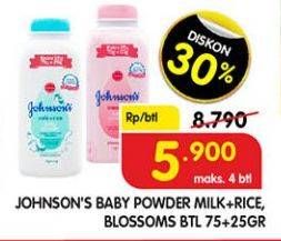 Promo Harga JOHNSONS Baby Powder Milk + Rice, Blossom 100 gr - Superindo