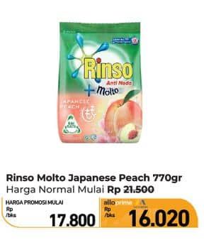 Promo Harga Rinso Anti Noda Deterjen Bubuk + Molto Japanese Peach 770 gr - Carrefour