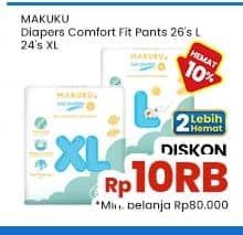 Promo Harga Makuku Comfort Fit Diapers Pants L26, XL24 24 pcs - Indomaret