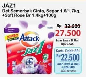 Promo Harga Attack Jaz1 Detergent Powder Semerbak Cinta, +Softener Rose Berry, Pesona Segar 1400 gr - Alfamart