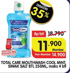 Promo Harga Total Care Mouthwash Cool Mint, Siwak Salt 250 ml - Superindo