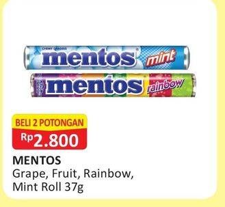 Promo Harga MENTOS Candy Grape, Fruit, Rainbow, Mint per 2 pouch 37 gr - Alfamart