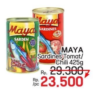 Promo Harga Maya Sardines Tomat / Tomato, Cabe / Chilli 425 gr - LotteMart