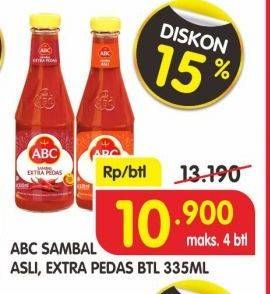 Promo Harga ABC Sambal Asli, Extra Pedas 335 ml - Superindo