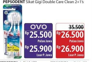 Promo Harga Pepsodent Sikat Gigi Double Care Clean Soft, Clean Medium 3 pcs - Alfamidi