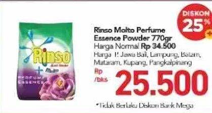 Promo Harga RINSO Anti Noda Deterjen Bubuk + Molto Purple Perfume Essence 770 gr - Carrefour