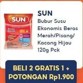 Promo Harga SUN Bubur Sereal Susu Beras Merah, Pisang Susu, Kacang Hijau 120 gr - Indomaret