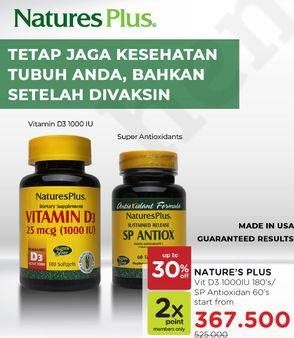 Promo Harga NATURES PLUS Vit D3 1000IU / SP Antioxidan  - Watsons