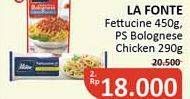 Promo Harga La fonte fettucine 450g, PS bolognese Chicken 290g   - Alfamidi