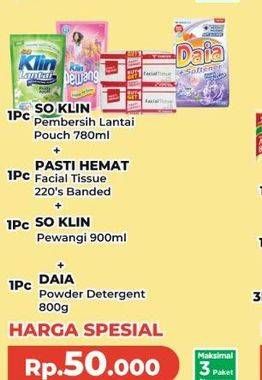 So Klin Pembersih Lantai + Pewangi + Pasti Hemat Facial Tissue + Daia Detergent