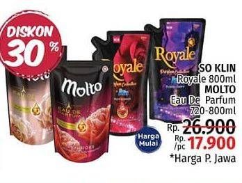 Promo Harga SO KLIN Royale Parfum Collection 800ml/MOLTO Eau De Parfume 720ml - 800ml  - LotteMart