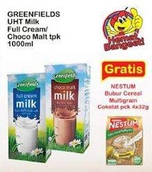 Promo Harga GREENFIELDS UHT Full Cream, Choco Malt 1000 ml - Indomaret