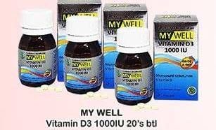 Promo Harga MY WELL Vitamin D3 1000 IU 20 pcs - Indomaret