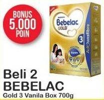 Promo Harga BEBELAC 3 Gold Susu Pertumbuhan Vanila per 2 box 700 gr - Alfamart