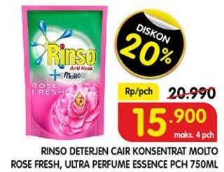 Promo Harga RINSO Liquid Detergent + Molto Pink Rose Fresh, + Molto Purple Perfume Essence 750 ml - Superindo