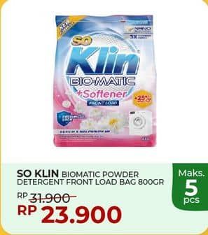 Promo Harga So Klin Biomatic Powder Detergent +Softener Front Load 800 gr - Yogya