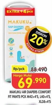 Promo Harga Makuku Comfort Fit Diapers Pants M42+4, L40+4, XL38+4 42 pcs - Superindo