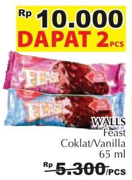 Promo Harga WALLS Feast Chocolate, Vanilla per 2 pcs 65 ml - Giant