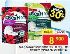 Promo Harga Bagus Fresh99 Premium Anti Bacterial Dish Washing Liquid Fresh Lime, Mix Berry, Fortune Orange 575 ml - Superindo
