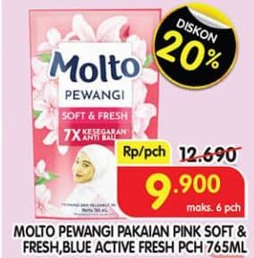 Promo Harga Molto Pewangi Hijab Soft Fresh, Active Fresh 780 ml - Superindo