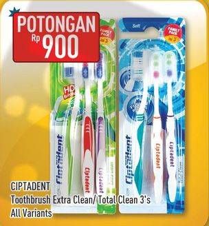 Promo Harga CIPTADENT Sikat Gigi Extra Clean, Total Clean 3 pcs - Hypermart