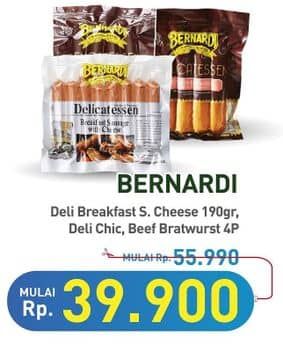 Promo Harga Bernardi Delicatessen Sausage Breakfast Sausage With Cheese, Chicken Bratwurst, Beef Bratwurst With Cheese, Beef Bratwurst With Blackpaper 190 gr - Hypermart