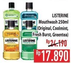 Promo Harga Listerine Mouthwash Antiseptic Original, Cool Mint, Fresh Burst, Natural Green Tea 250 ml - Hypermart