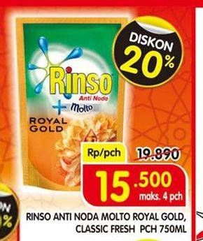Promo Harga RINSO Anti Noda + Molto Liquid Detergent Royal Gold, Classic 750 ml - Superindo
