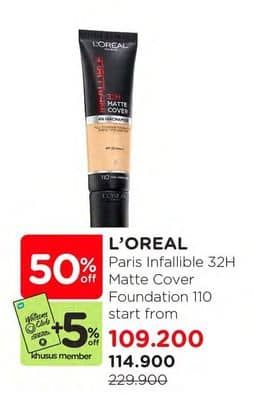 Promo Harga Loreal Infallible 24H Matte Cover Foundation 110 Rose Vanilla 35 ml - Watsons