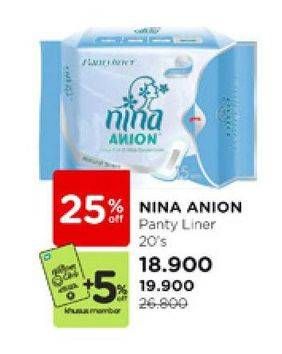 Promo Harga Bagus Nina Anion Pantyliner Floral Scent 15cm, Natural Scent 15cm 20 pcs - Watsons
