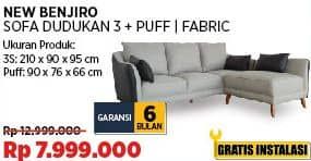 Promo Harga Courts New Benjiro Sofa Dudukan 3 + Puff | Fabric  - COURTS