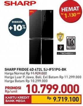 Promo Harga SHARP SJ-IF51PG-BK | Kulkas 427 L  - Carrefour