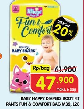 Promo Harga Baby Happy Baby Diapers Pants Fun & Comfort M32, L28 28 pcs - Superindo