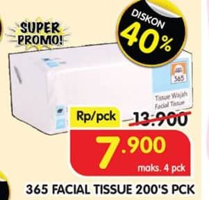 Promo Harga 365 Facial Tissue Travel Pack 200 sheet - Superindo