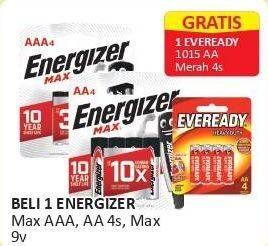 Promo Harga ENERGIZER Battery Alkaline Max 9V, AA/AAA 2 pcs - Alfamart