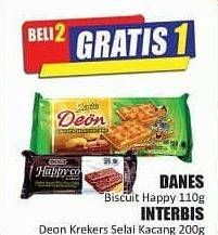 Promo Harga DANE'S Biscuit Happy 110 g/INTERBIS Deon Krekers Selai Kacang 200 g  - Hari Hari