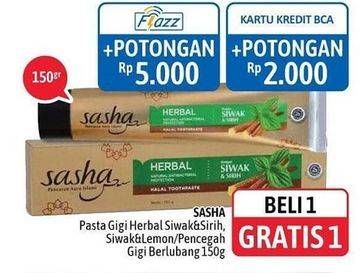 Promo Harga SASHA Toothpaste Herbal Siwak Sirih, White Siwak Lemon, Pencegah Gigi Berlubang 150 gr - Alfamidi