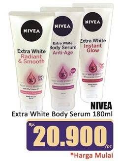Promo Harga Nivea Body Serum Extra White Radiant Smooth, Extra White Anti Age, Extra White Instant Glow SPF 33 180 ml - Hari Hari