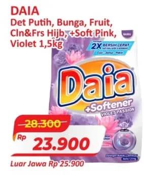 Promo Harga Daia Deterjen Bubuk Putih, Bunga, Clean Fresh Hijab, + Softener Pink, + Softener Violet 1500 gr - Alfamart