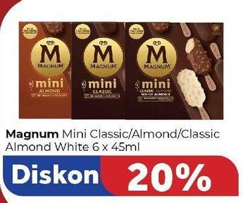 Promo Harga Walls Magnum Mini Classic Almond White, Classic Almond per 6 pcs 45 ml - Carrefour