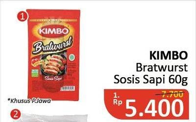 Promo Harga KIMBO Bratwurst Sapi 60 gr - Alfamidi