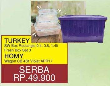 Promo Harga TURKEY SW Box Rectangle 0.4/ 0.8/ 1.4ltr Fresh Box Set 3 / HOMY Wagon Container Box 45ltr Violet APR17  - Yogya