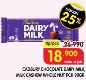 Promo Harga Cadbury Dairy Milk Cashew Nut, Original 90 gr - Superindo