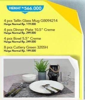 Promo Harga Talling Glass 4s + Dinner Plate 4s + Bowl 4s + Cutlery 4s  - Carrefour