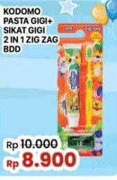 Promo Harga Kodomo Toothbrush & Toothpaste  2 in 1 Soft Zig Zag 2 pcs - Indomaret