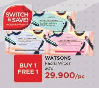 Promo Harga WATSONS Facial Cleansing Wipes 3 in 1 Micellar Water All Variants 20 sheet - Watsons