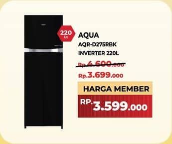 Promo Harga Aqua AQR-D275 Kulkas 2 Pintu Freezer Atas Black  - Yogya